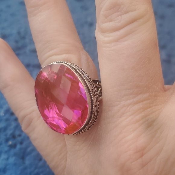 New Faceted Pink Mystic Topaz 925 Silver Ring. - Picture 6 of 16